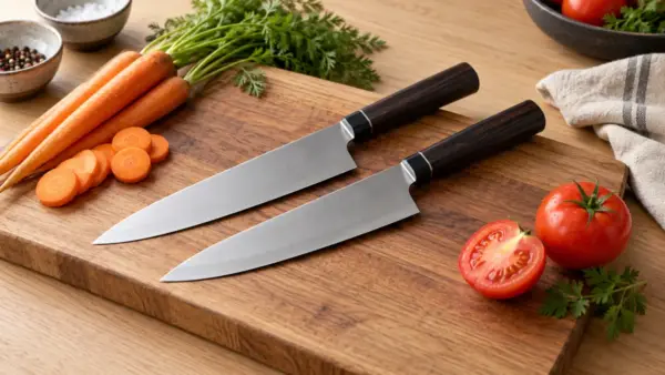 Illustration de couteaux japonais et accessoires : gyuto