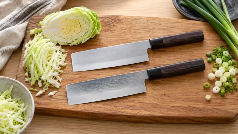 Illustration de couteaux japonais et accessoires : nakiri